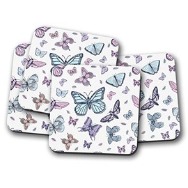4 Set - Beautiful Butterflies Coaster - Pretty Bug Moth Purple Mum #14721