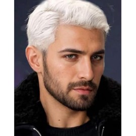 Peluca Corta Blanca Para Hombre, De Aspecto Natural, Con Capas, Ideal Para Halloween.