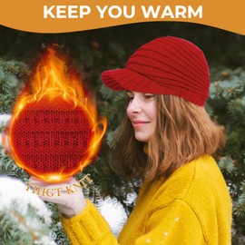 Womens Beanie Satin Lined Beanie Slouchy Beanie Winter Hat Knit Hat Newsboy Hat Womens Hats with Brim Silk Lined Beanie Red