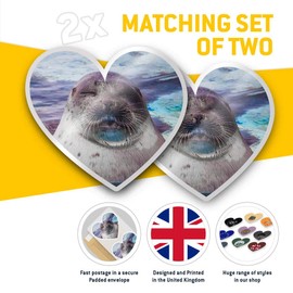 2 x Heart Stickers 7.5 cm - Sleepy Seal Ocean Marine Fun Decals for Laptops,Tablets,Luggage,Scrap Booking,Fridges, #14503