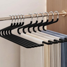 Komost 10 Pack Open Ended Pants Jean Hangers Heavy Duty Non Slip for Closet, Space Saving Clothes Hanger, Metal Pant Trouser Hangers, Black