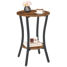 HOOBRO Round Side Table, 2-Tier Sofa End Table, Small Storage Nightstand, for Small Spaces, Living Room Bedroom Accent Table, Rustic Brown and Black BF180BZ01