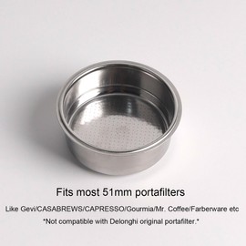 51mm Coffee Pressure Filter Basket Strainer for Cecotec/Casabrews CM5418 Portafilter 51mm - Double Wall Filter Basket - 2 Cups
