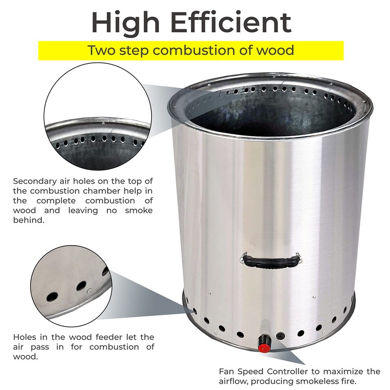 FEBTECH Smokeless Fire Pit with Cooking Stand, Dual Purpose Stainless