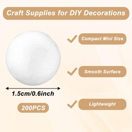 cobee 200 Pcs White Craft Foam Balls, 0.6-inch Round Foam Balls, Small Foam Balls Polystyrene Craft Balls for Handmade DIY Crafts, and Holiday Party Decorations