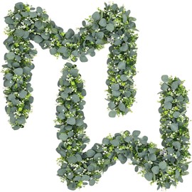 Artificial Garlands Eucalyptus, Pack of 2 1.8 m Eucalyptus Decoration, Artificial Garland Plant, Hanging Green Leaves Decoration, Eucalyptus Green Leaf Garland, for Background, Wedding, Arch, Green