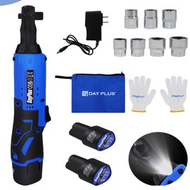 Qimu Cordless Ratchet Wrench Set,3/8" Electric Ratchet Tool Kit,40 Nm Torque,12V Ratchet Set with 2×1.5Ah Li-ion Batteries,Fast Charger,7 Sockets,LED Work Light,for Car Repair,Remove or Install Bolts