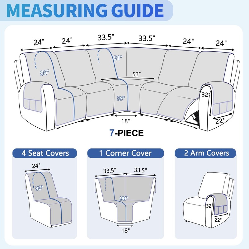 ALIECOM L Shaped Reclining Sectional Couch Covers 100% Waterproof Corner