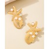Gold Shell Starfish Earrings for Women Dainty Pearl Scallop Starfish