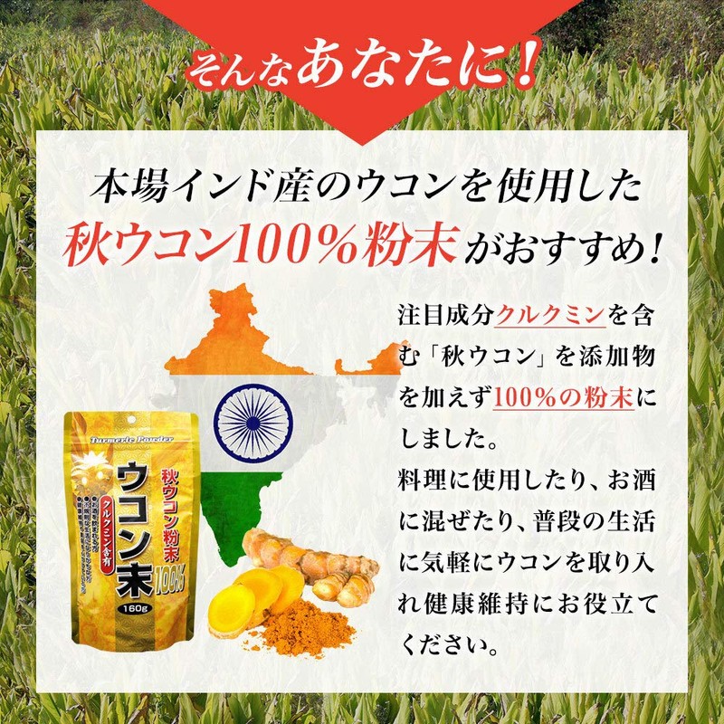 ユウキ製薬 秋ウコン 末 100% 53-80日分 160g 粉末 クルクミン ターメリック
