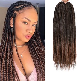 Box Braids Crochet Hair Prelooped 14 Inch 8 Packs Ombre Color Goddess Crochet Box Braids Hair 3x Box Braided Synthetic Braiding Hair Crochet Braids Hair for Black Women-T30