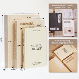 MONCUR HOME Fake Books for Decoration Set of 3 Decor Books Neutral Aesthetic Tones, Beige, Black & White Coffee Table Books Removable Covers Real Blank Pages Modern Living Room Decor Home Decorations