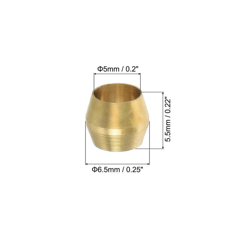 PATIKIL 3/16" ID Brass Compression Sleeve Ferrules, 16 Pcs Brass