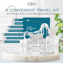 MY PROTECT KIT Kit De Viaje Aprobado Por La Tsa Para Hombres Y Mujeres: Set De Higiene Con Artículos De Tocador: Loción Para Manos Y Cuerpo, Desodoran