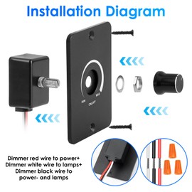 DC 12V-24V PWM LED Dimmer Switch 0%-100% Flicker-Free No Noise 120W 24W Aluminum Rotary Knob Push ON OFF 3-Wire Install for Campervan RV Boat Truck Caravan Trailer (Black)