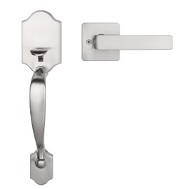 Revolo Front Door Handle Set No Lock - Single Cylinder Exterior Entry Door Handle with Square Door Lever - Reversible for Left and Right Handed Doors - Deadbolt Not Included