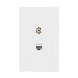 ENERLITES 2-Port Screwless Wall Plate with 1 CAT6 RJ45 Keystone Jack Module & 1 Gold F-Type Coupler Bulkhead Audio/Video Connector, Standard Size 1-Gang 4.69" x 2.93", SI8872CFGD-W, White