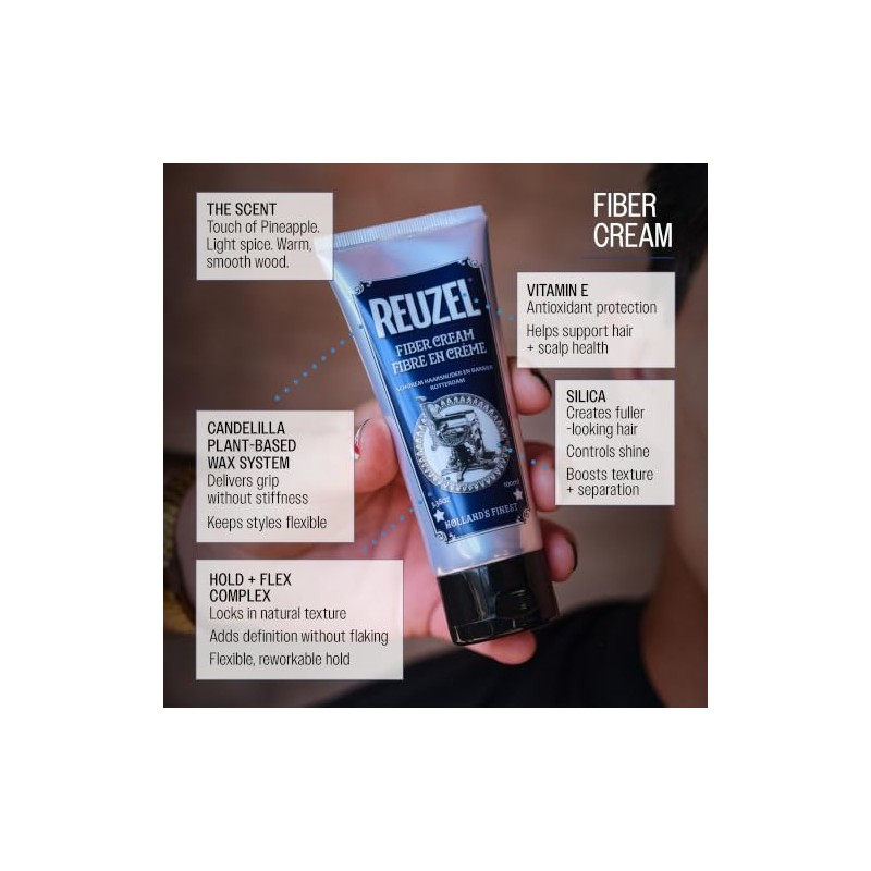 Reuzel Fiber Cream, Provides a Low Shine Finish, 100 ml