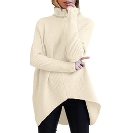 ANRABESS Womens Oversized Turtleneck Batwing Long Sleeve Casual Cozy Baggy Knit Pullover Tunic Sweater 2024 Fall Outfits Apricot X-Large