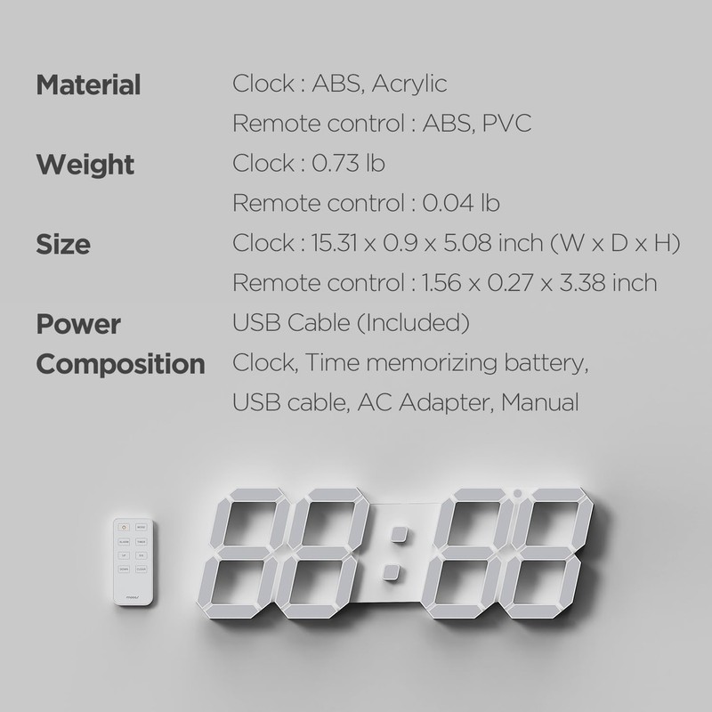 mooas 3D LED Clock, Multi-Function LED Clock (Calendar, Alarm, Temperature)