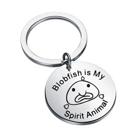POTIY Fish Lovers Keychain 'Blobfish is My Spirit Animal' Gift for Fish Lovers, Keychain, Small, Brown