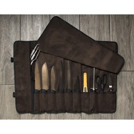 Asaya Canvas Chef Knife Roll Bag - 10 Knife Slots and a Large Zipper Pocket - Durable 10oz Canvas Knife Case with an Adjustable Shoulder Strap - Knives not Included