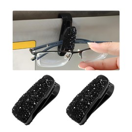 Wevdn 2 PCS Car Sun Visor Glasses Holder, Fashion Bling Car Eyeglasses Sunglasses Hanger for Women Girls, Glasses Holder Clip Hanger Mount with Ticket Card Clip, Car Accessories (Black)