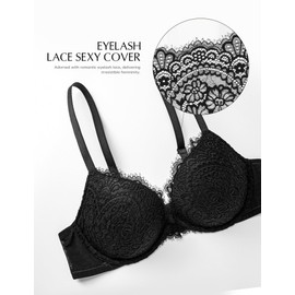 Deyllo Push Up Lace Bras for Women Padded Full Coverage Underwire Everyday Comfort Bra Add 1 Cup(Black,38C)