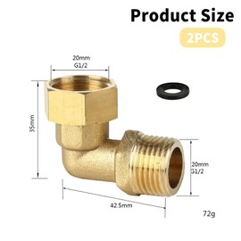 2 pieces brass movable screw connection, 1/2 inch brass angle 90°, 1/2 inch female thread/male screw connection, DN15 90 degree angle fitting for drinking water, suitable for central heating systems