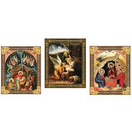 Nativity of Jesus Christ Icons Russian Small Gold Foil, Set of 3, Christmas Decorations Gifts 3 Inch Tall