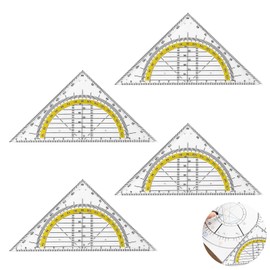 Set of 4 Set Square Primary School, Set Square with Handle, Small Set Square, Flexible, Shatterproof and Transparent, Set Square Made of Plastic, for School and Office (15 cm)