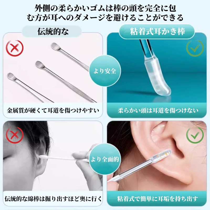 kasanidika 粘着式耳かき棒 耳かき 粘着 耳掃除【24本入り】耳かき棒 耳に優しい 耳垢をごっそり取る 子供 赤ちゃん 耳掃除用