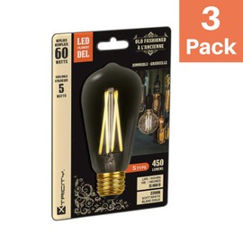 Vintage Teardrop LED Filament Bulb, Edison Style, Dimmable, 5W (60 Equivalent), ST21, E26 Medium Base, 2200k Soft White, 450 Lumens, UL Listed (3 Pack)