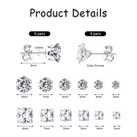 13 Pairs of Men's Earrings, Men's Earrings, Men's Earrings, Men's Earrings, Stud Earrings, Men, Hypoallergenic, Stainless Steel, Comfortable to Wear, Suitable for Men and Women (Square and Round)