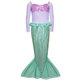 DAXIANG Little Mermaid Costume for Girls Dress Up Purple 7-8 Years