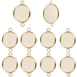Beebeecraft 1 Box 30Pcs Cabochon Connector Trays 24K Gold Plated 201 Stainless Steel Round Link Charms Plain Edge Bezel for Jewelry Making DIY Craft (Tray: 16mm)