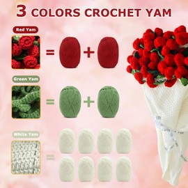 DIY Crochet Bouquet Kit,Rose Blanket Handmade 43'' Throw Knitting Kits,Purple Crochet Set with Yarn and Tools for Women,Knitter/Crocheter (DIY-Red-Rose-Kit)