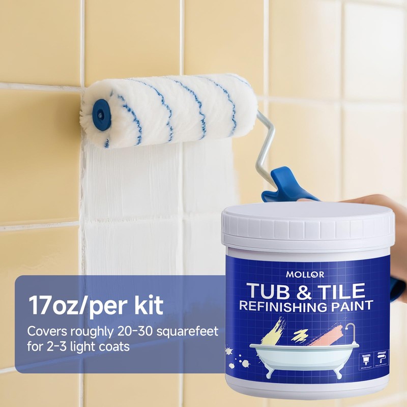 Mollor Tub and Tile Refinishing Kit, 17oz White Tile Paint,