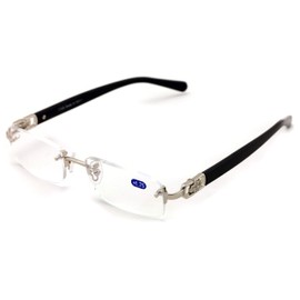 Men Rectangular Rimless Designer Fashion Reading Glasses/w Anti-reflective AR Coating (Silver, 1.50)