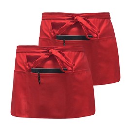 Catime 2 Pack Waist Apron, Vorbinder Apron, Waterproof, Apron Short Dustproof, Half Apron with 3 Pockets, Cooking Apron for Men and Women, Boss, Baker, Servers, Waiters, Craftsmen, red
