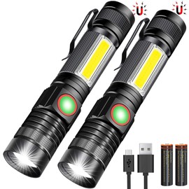 Rechargeable Tactical Flashlight, USB Magnetic Flashlights With COB Flash Light Include Battery - 4 Models, Zoomable, Waterproof, Vnina LED Tactical Flashlight High lumen for Indoor & Ourdoor use