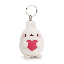 MOLANG Key Ring with Heart 8 cm White Plush Companion Cuddly Toy Pendant with Key Ring for Lanyard, Key Ring & Key Holder