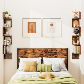 Tangkula 5-Tier Corner Shelf Wall Mount, Farmhouse Floating Corner Bookshelf, Industrial Modern Display Shelf Stand, Wooden Storage Organizer for Living Room Home Office (2, Rustic Brown)