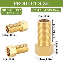 WOPPLXY 10 PCS Brass Pipe Fittings, 1/2" Female to 1/2" Male Pipe Longer Fitting Converter Adapter, Brass Extension Pipe Nipple Connector(Length 1.96 Inch/50 mm)