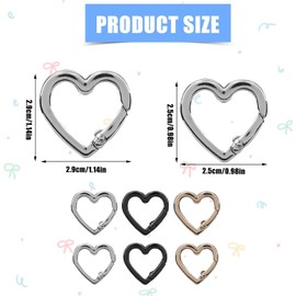 Fokmuaex 6PCS Heart-Shaped Locking Carabiner Clips - Mini Metal Keychains for Backpacks, Dog Leashes, Water Bottles & Camping Gear (2 Sizes, Secure Hook Design)