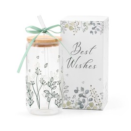 Celebloom Gifts for Women-Aesthetic Plant Floral Iced Coffee Glass Cup Tumbler with Lid and Straw for Birthday Thanksgiving Christmas Presents Stuff for Teen Girl Gardener Plants Lover