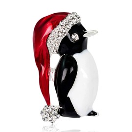 Christmas Santa Penguin Rhinestone Brooches for Women Girls Fashion Antique Alloy Enameled Cute CZ Red Hat Bird Animal Brooch Pins Scarves Shawl Clip Neck Bow Tie Necktie Dress Accessories Jewelry