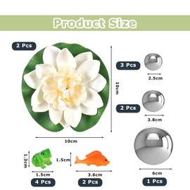 JOYOLA Small Garden Ponds Decoration Set, 4 Mini Frog, 2 Koi Carp, 2 Floating Lotus Flower and 6 Swimming Balls, Mini Pond Decoration for Patio Pond Zinc Tubs Solar Fountain Garden Balcony Ponds