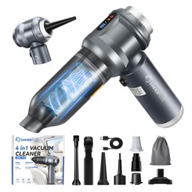 SakerPlus 4 in 1 Handheld Car Vacuum Cleaner, 17500PA High Power Rechargeable Portable Vacuum with LED Light, Multi Nozzles for Car, Home & Office–Ideal for Family(Light Grey)