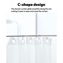 Jomeech C Shaped Plastic Shower Curtain Rings, Shower Curtain Hooks Rust Proof, Pack of 24